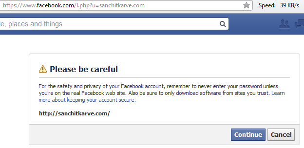 Facebook external link warning